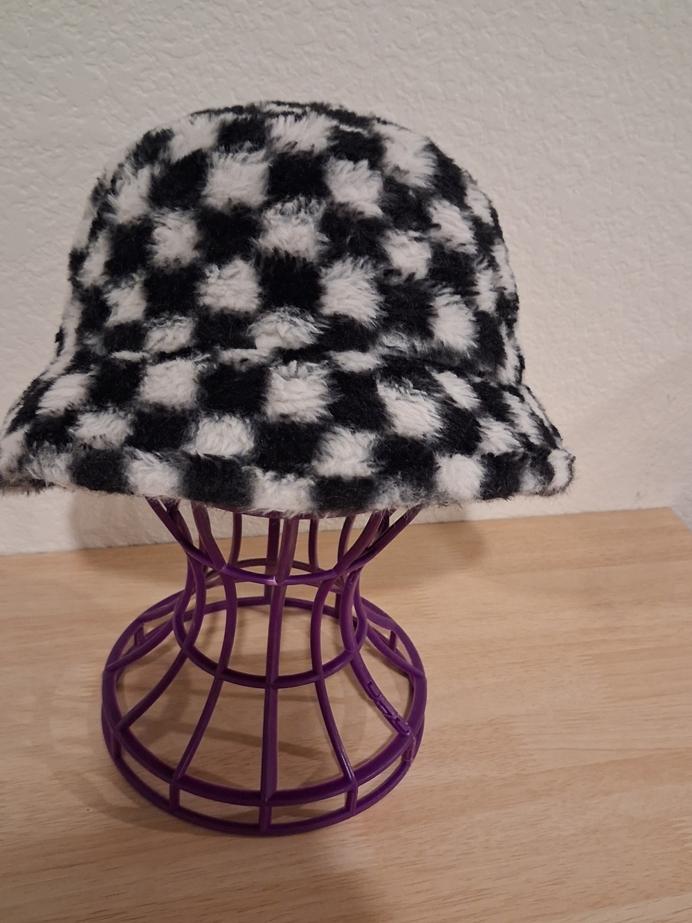 Bucket Hat Black and White Checkered Fuzzy